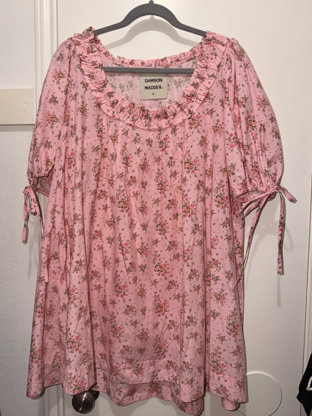 Damson Madder Pink Floral Ruffle-Neck Mini Dress